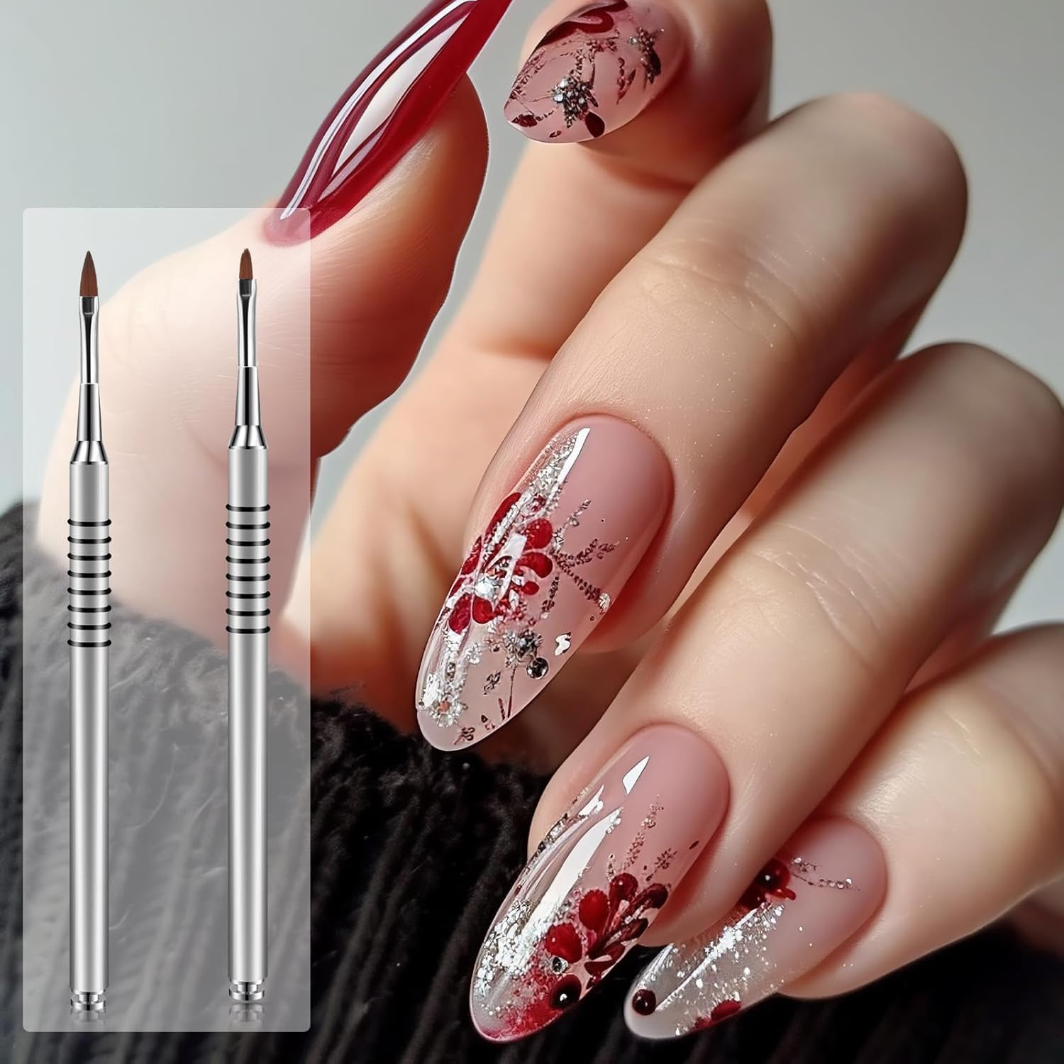 2 Pack 3D Acrylic Nail Brush Kolinsky Nail Art Brush #2#4 Mini Oval Nail Brush