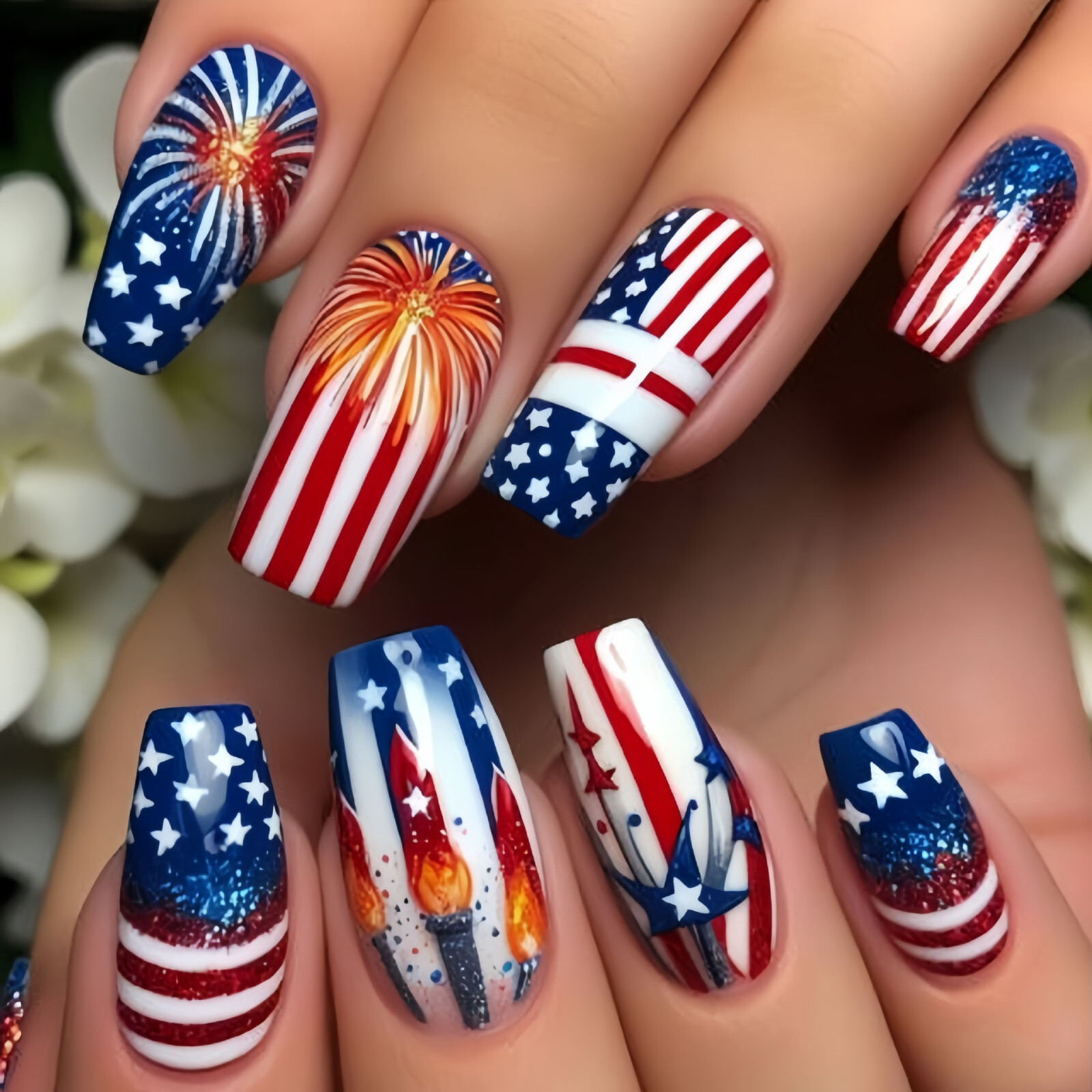 4 set （24Pcs/set ）US Flag False Nail Art Full Cover Artificial Fake Nails