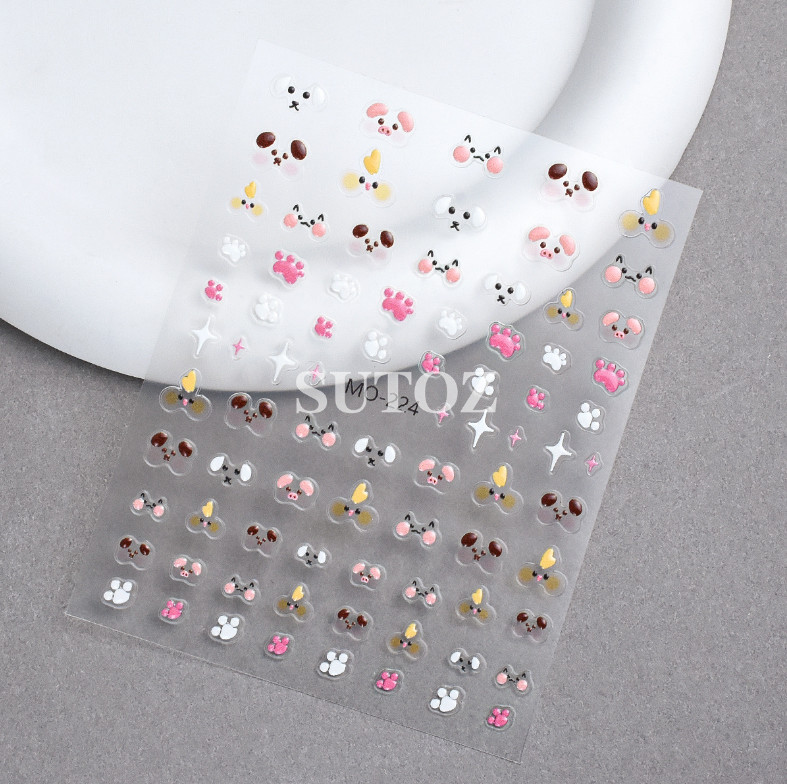 5D Embossed Cat Dog Paws Assorted Designs Gel Nail Stickers Adhesive NS52