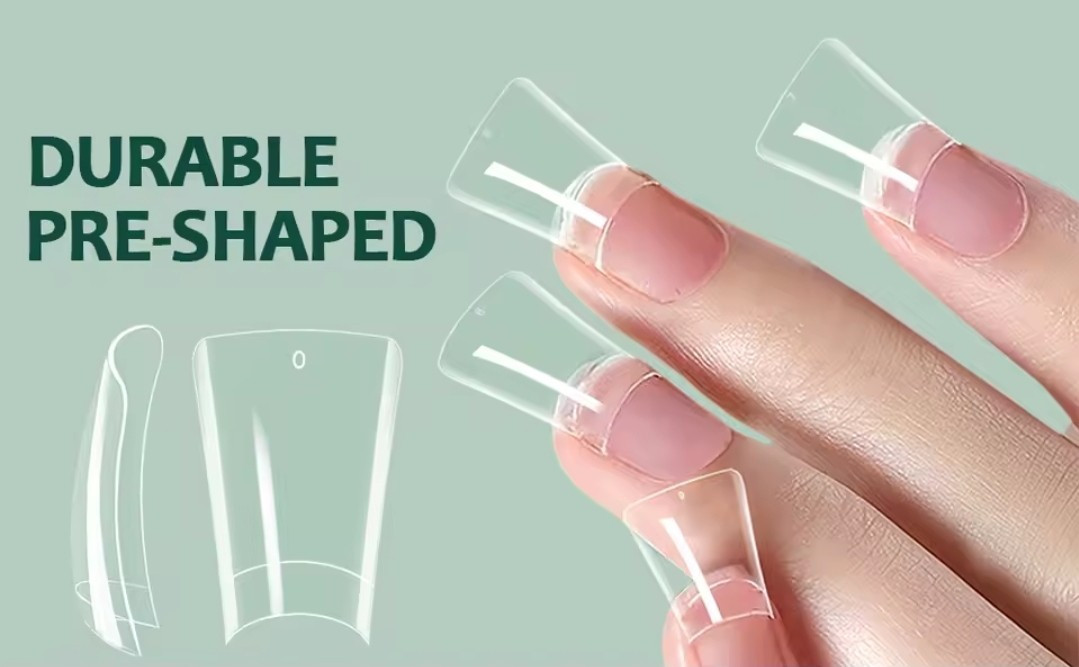100PCS Duck Nail Tips, Clear Long Duck Nail Tips for Acrylic Nails-half Cover