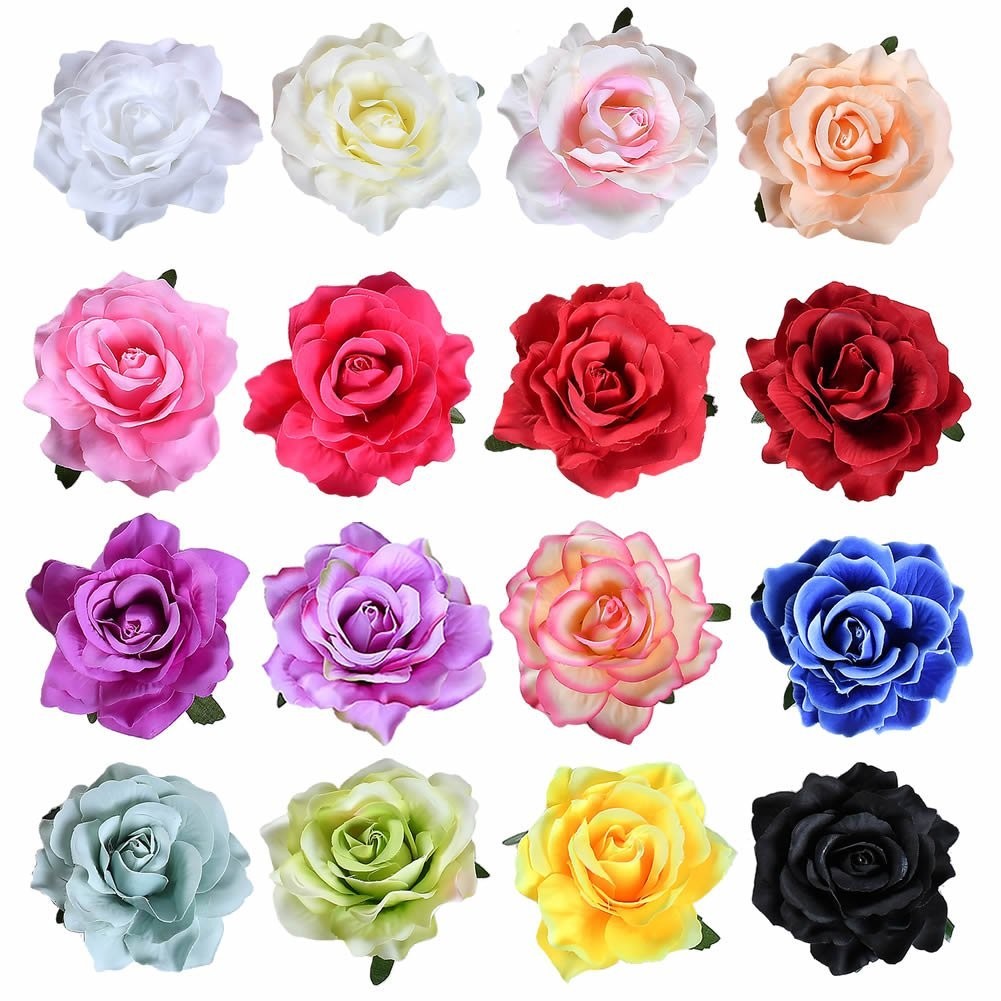 inSowni 16 Pack Realistic Big Rose Flower Hair 1 Count (Pack of 16), 16PCS S1