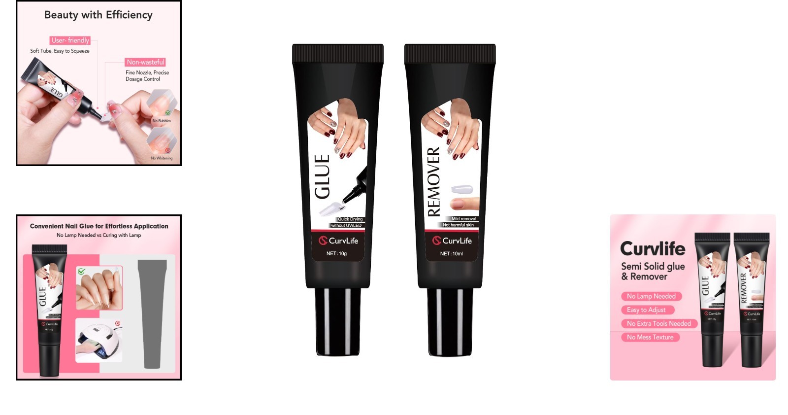 Semi-Solid Nail Glue 10g and 10ml Remover: Quick & Strong for Nail Enhancements