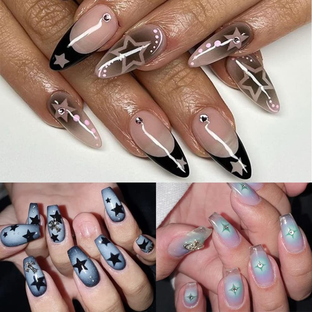 Airbrush Stencil for Nails 10 Sheets Heart Nail Charms Butterfly Bear Stars H…