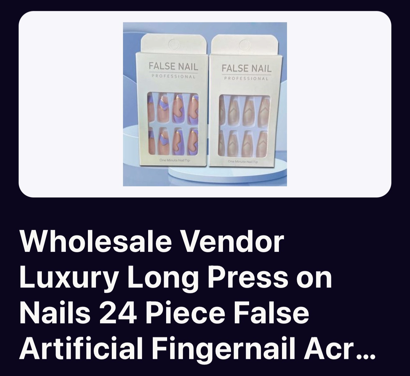 Wholesale Vendor Luxury Long Press on Nails 24 Piece False Artificial Fingernail