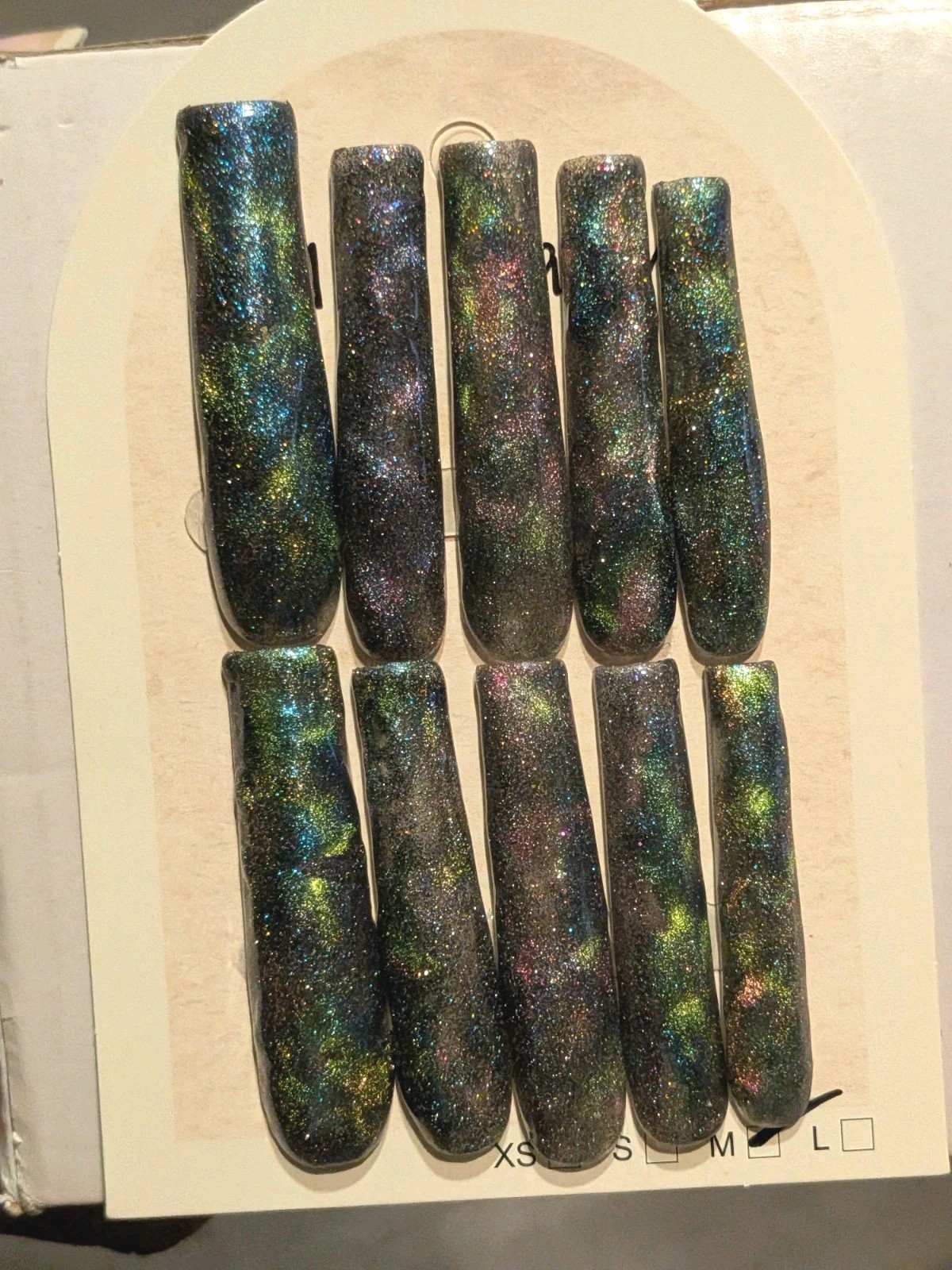 Women’s Handmade 10pc Cateye Shimmering Galaxy 3Xl Press On Nails Sz Medium