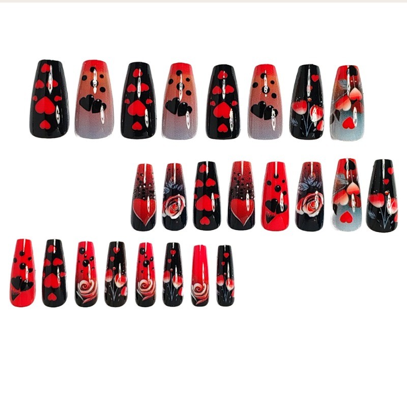 48 PCS of ballet rose heart red and black polka dots suitable for women’s nail