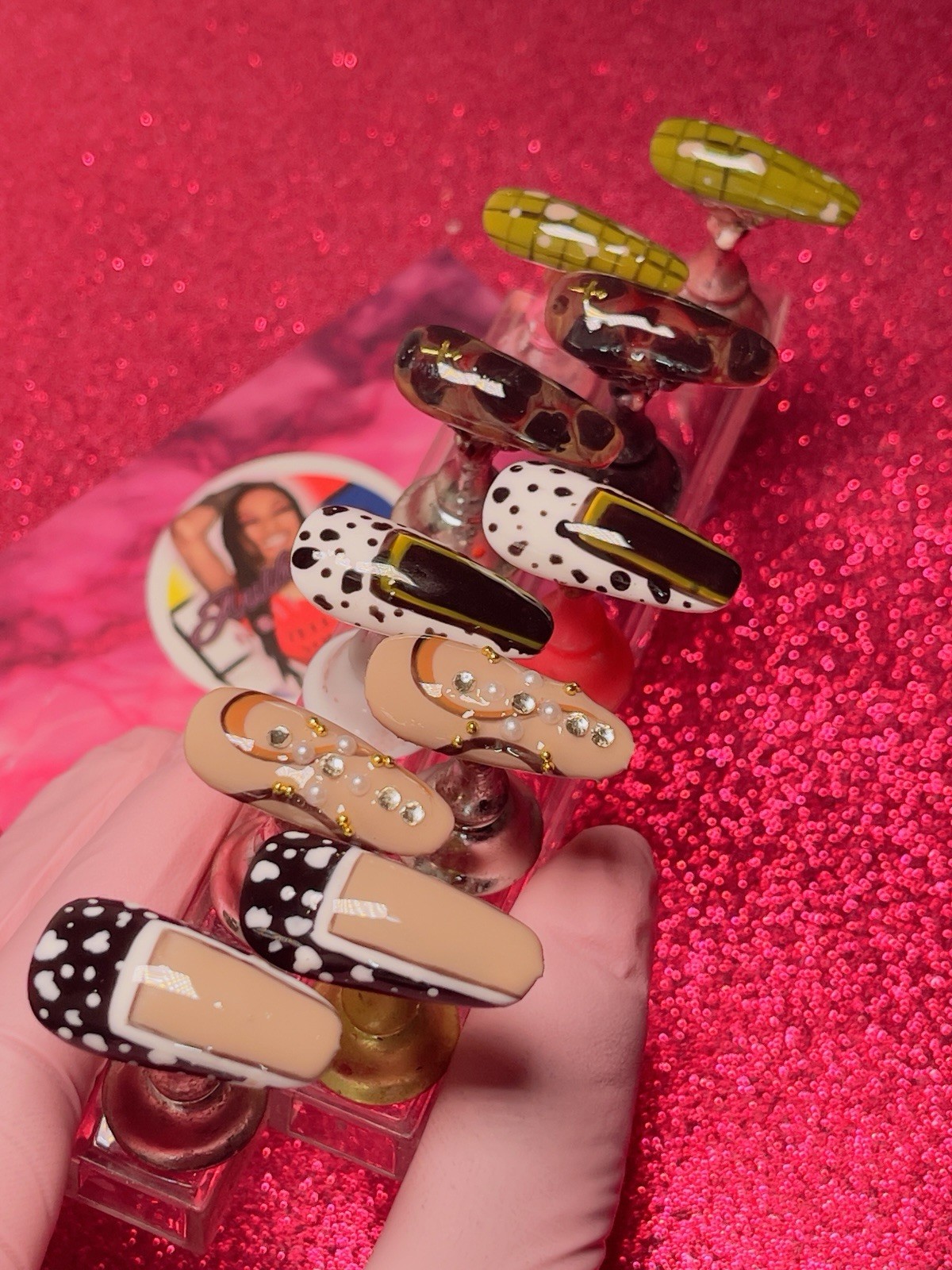 Long Coffin Press-On Nails Multicolor 3D Shiny by Nail Arts by Dia