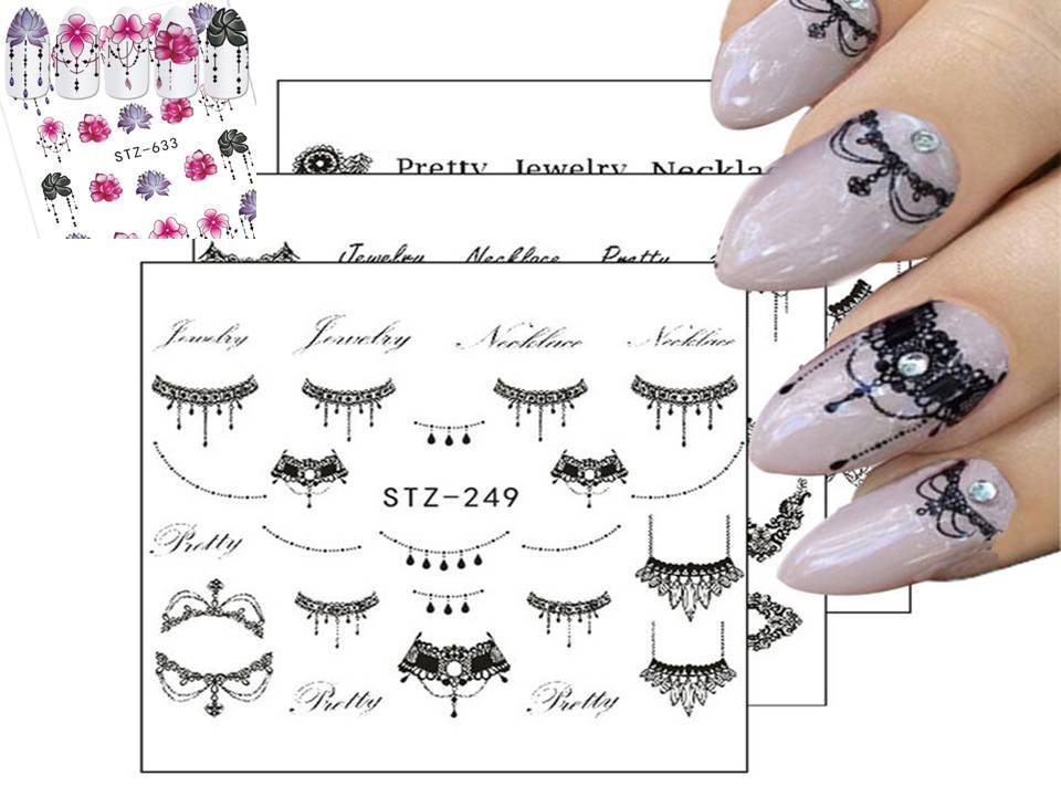 Nail Art Water Transfer Sticker Flower Necklace Jewelry Design Decals Manicure