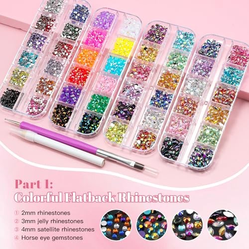 12 Boxes Nail Art Kit with Nail Charms, Gems, Rhinestones & Set 2 – 12 Boxes