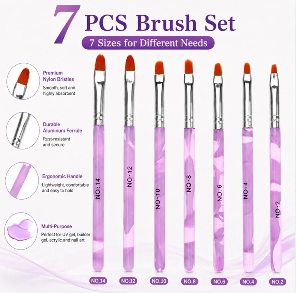 7-Pack Nail Art Brush Set Acrylic Gel Polish Drawing Painting Pens for Manicure