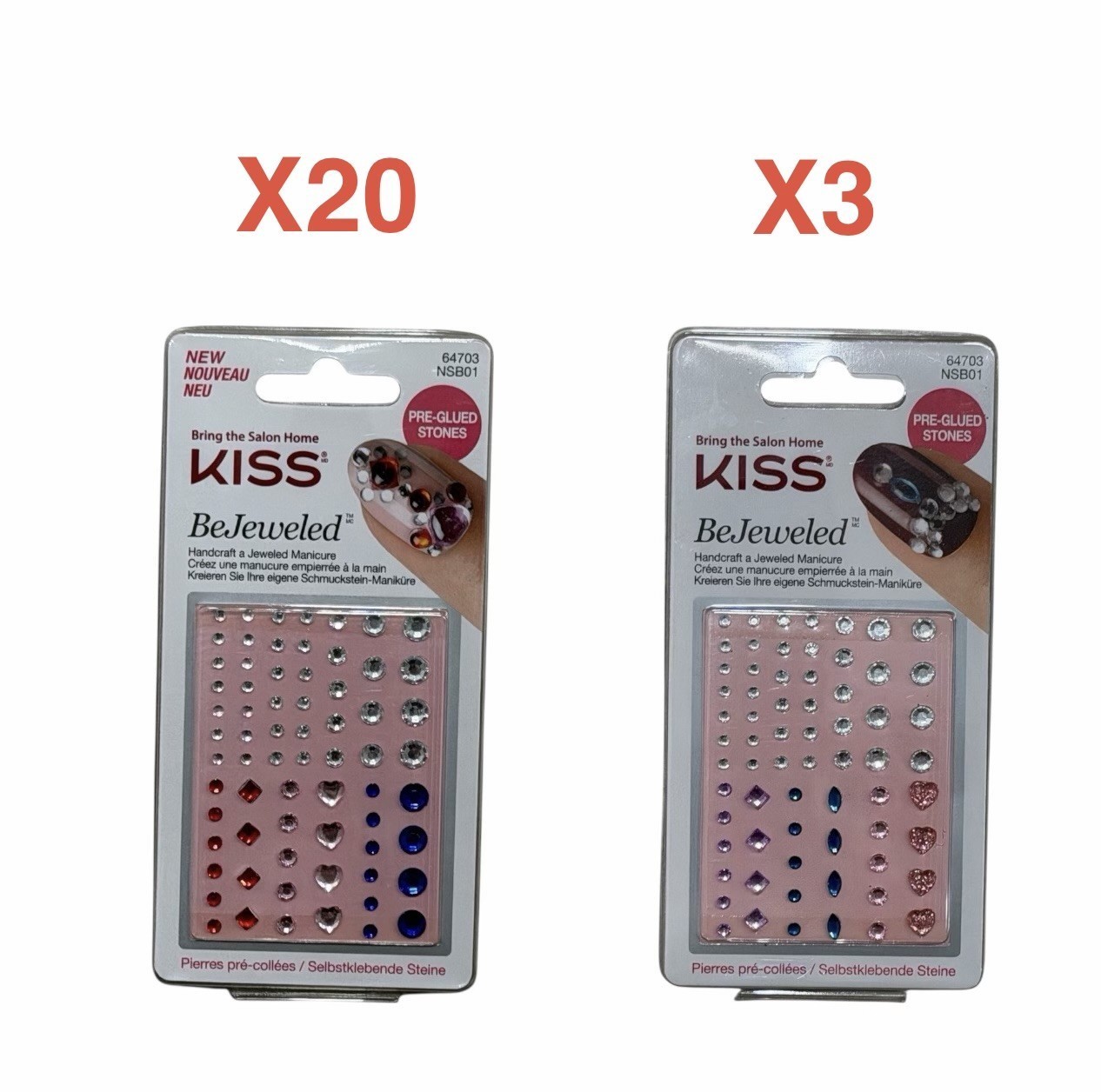 New, Lot Of 23 Packs Of Kiss BeJeweled Pre-Glued Accent Stones