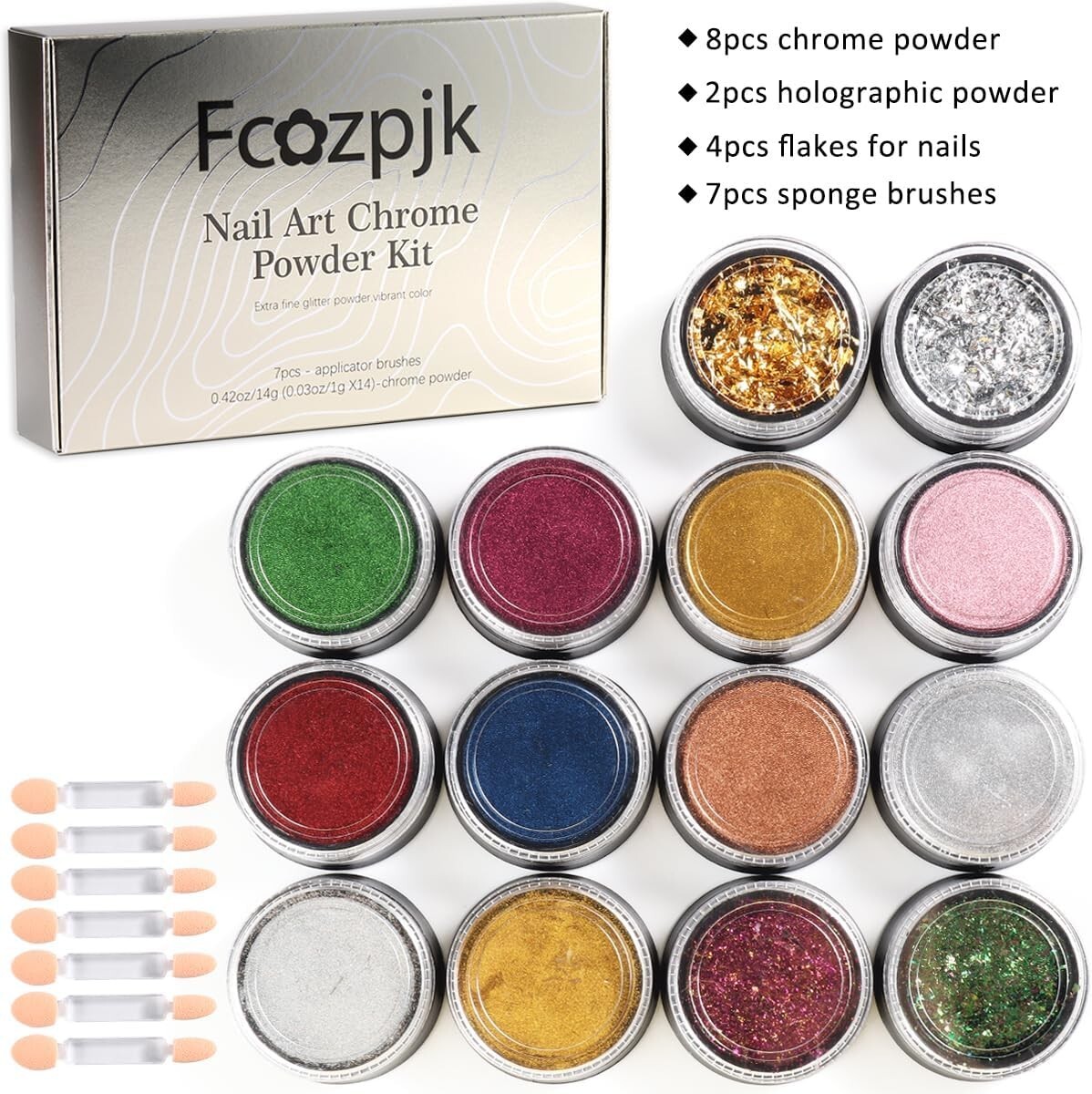 Chrome Nail Powder 4 or 14 Color Pink Blue Silver Metallic Effect Mirror Powder