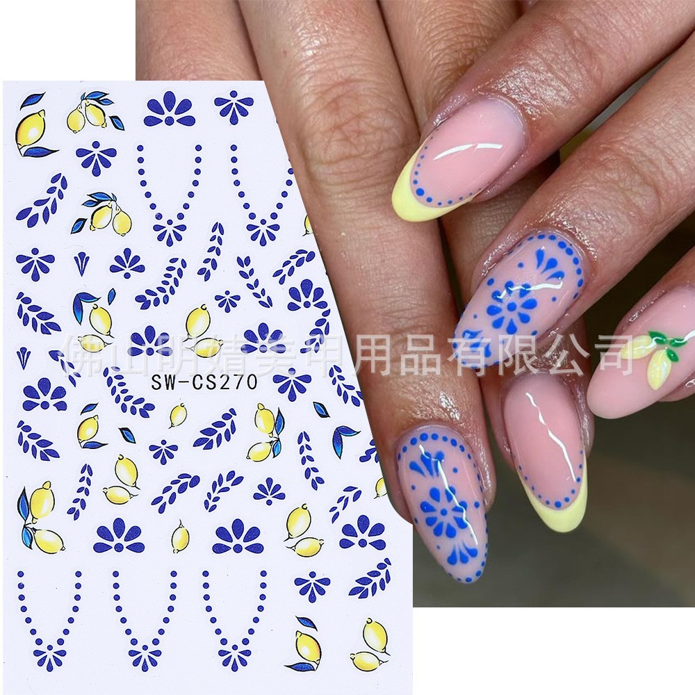 2Pcs Nail Art Stickers Decals Bohemian Fruit Yellow Flower Orange Manicure NH30