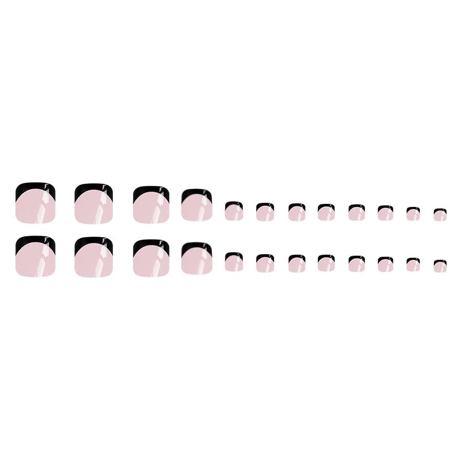 Black French Tip Press on Toenails Short Square Fake Toenails Black Edge Full Co