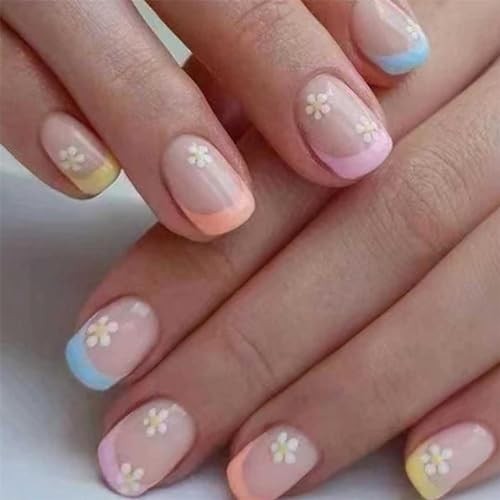 6 Packs Press on Nails Short,Flower French Press on Nails JS-6in1-Nails-C