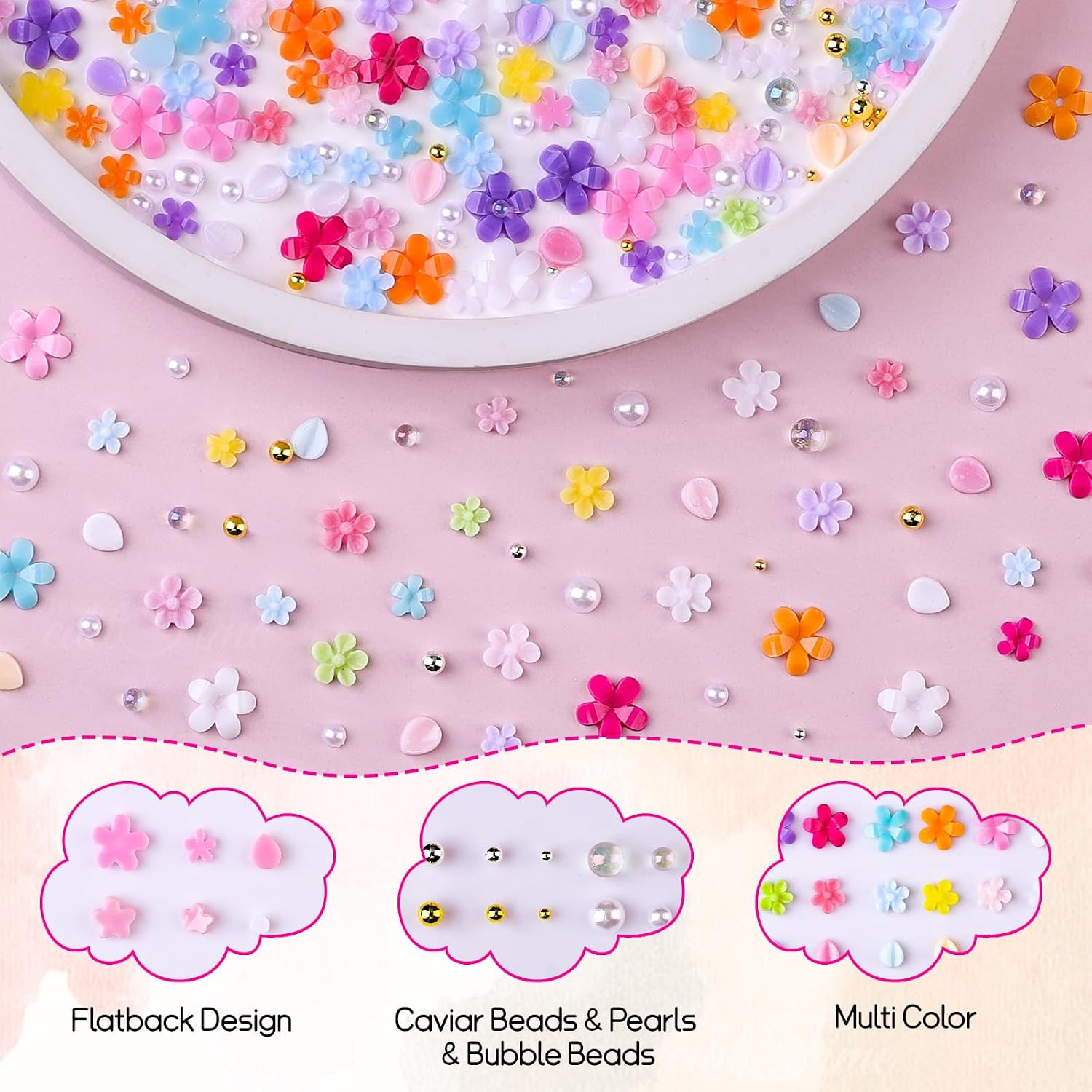 3D Flower Nail Charms, 2 Boxes 3D Flower Petals Nail Art Charms and Gems Cute Co