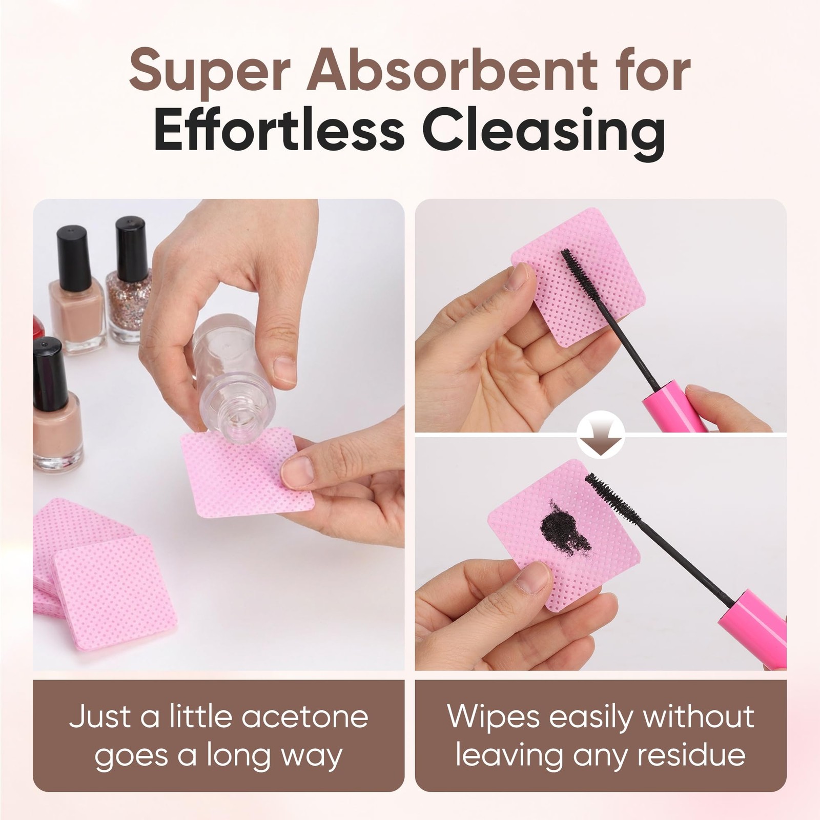 1200 Lint Free Nail Wipes, Acetone Polish Remover Pads, No Wipes…
