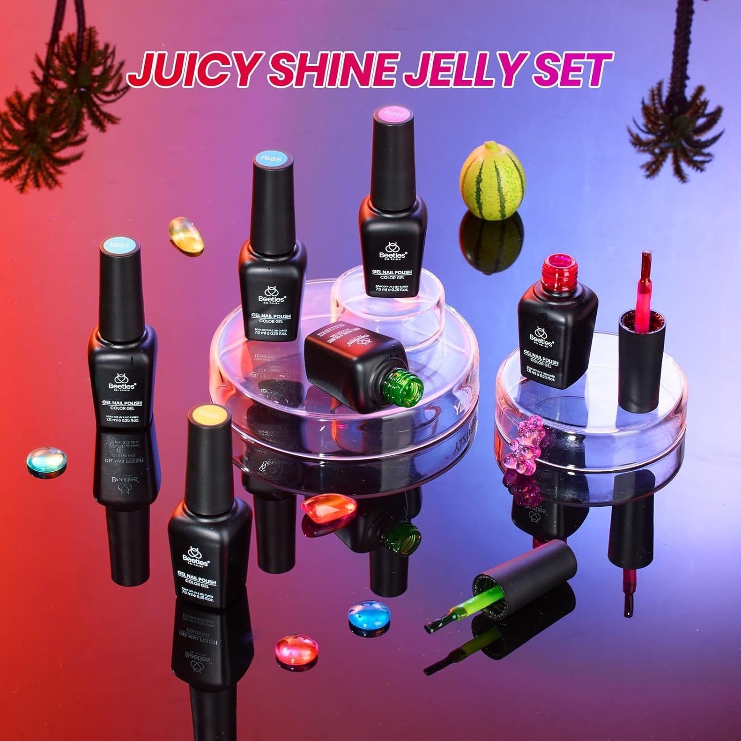 Beetles Neon Gel Nail Polish Set 6 Colors Summer Jelly Pink Red Blue Yellow UV