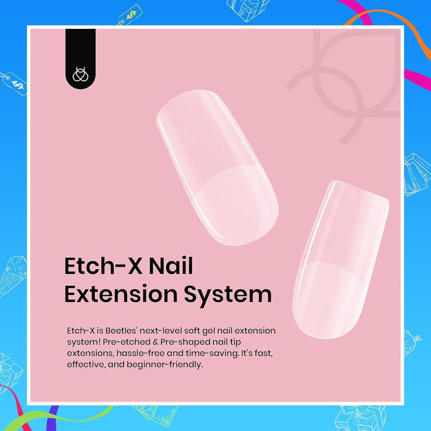 Gel Nail Tips Etch-X, Square Short, 288Pcs 12 Sizes, Pre-Etched Half Matte Full