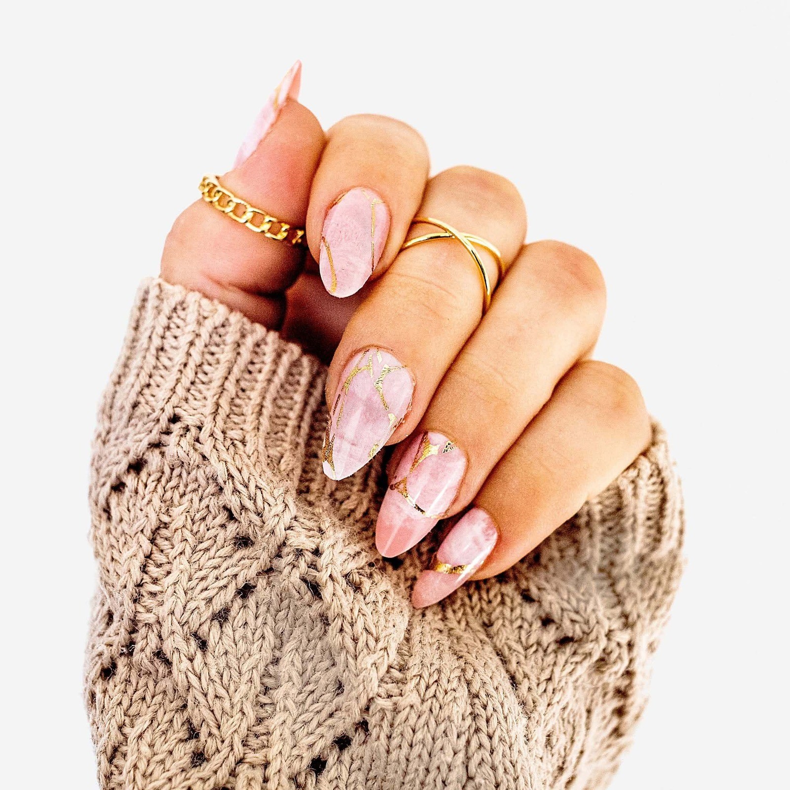 Siara Martin Beauty Charisma Press On Nails Pink Gold Marble Stiletto Long New