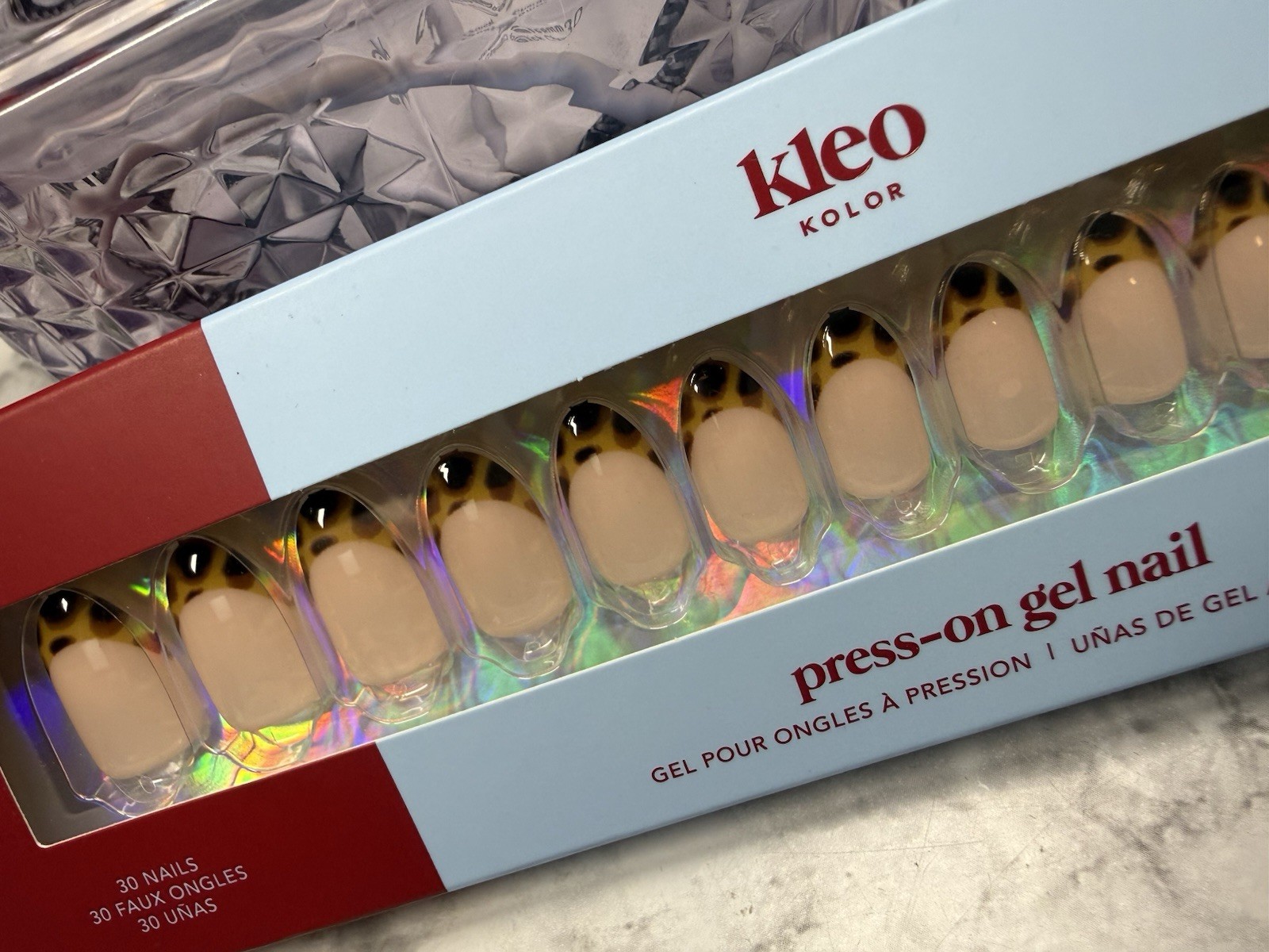 New Kleo Kolor Press-On Gel Nails – Long Almond Tortoise Tease French