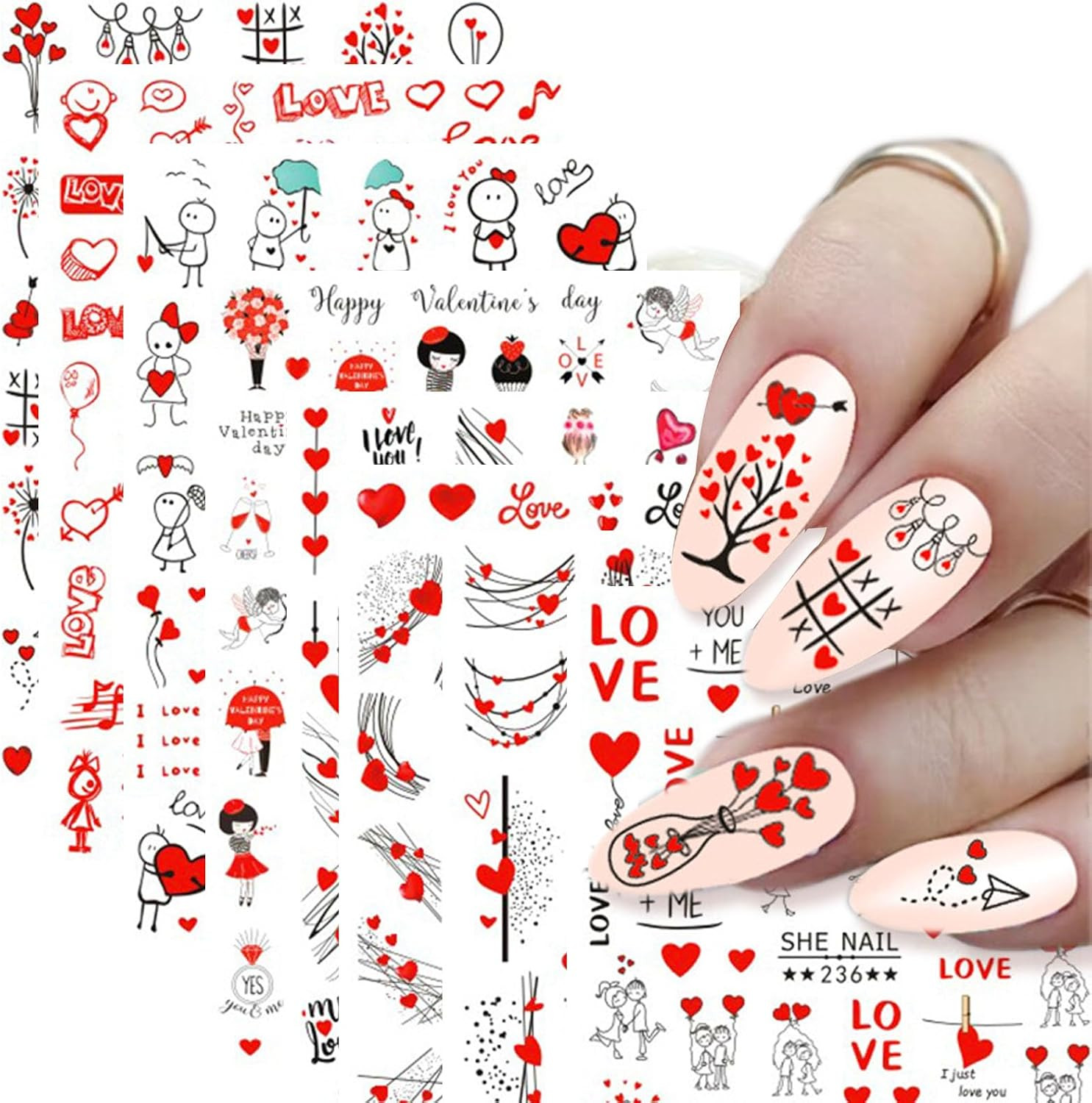 Valentines Nail Stickers – Valentine’S Day Nail Decals 3D Self-Adhesive Valentin