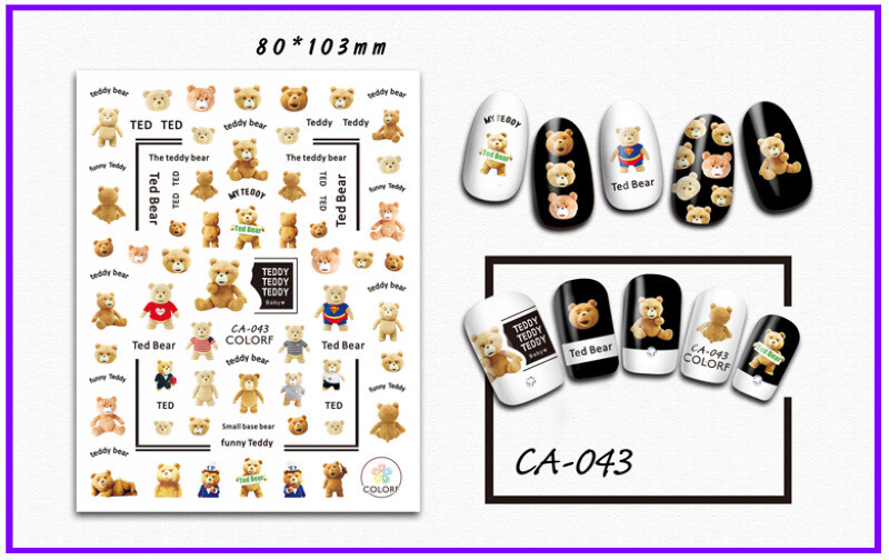 Nail Art 3D Decal Stickers Cartoon Teddy Bear CA043