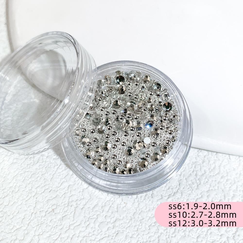 Small Crystal Rhinestones Set, 1/6/12 Grid Flat Back for Gel Nail Art Projects