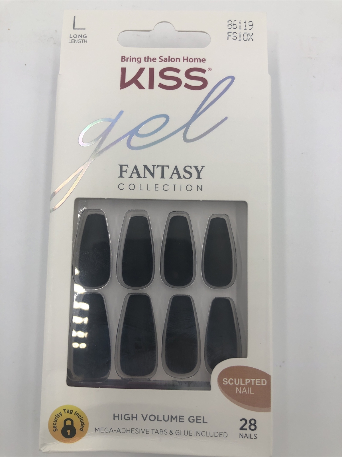 KISS Gel Fantasy Long Black Press On Nails Slate Matte, FS10X