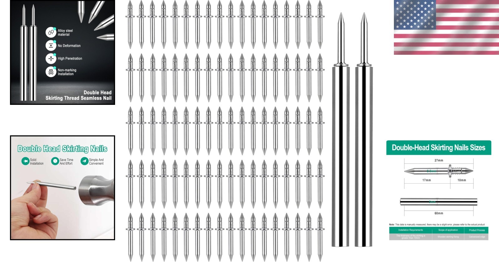 250 Pcs Double Head Seamless Nails for Professional Skirting Board Finishes