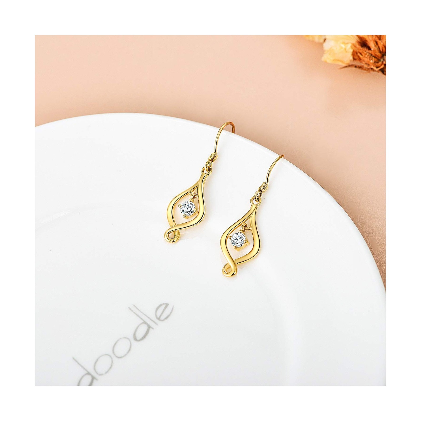 SISGEM 10K Solid Gold Infinity Drop Earrings for Women,Yellow/White Gold Mois…