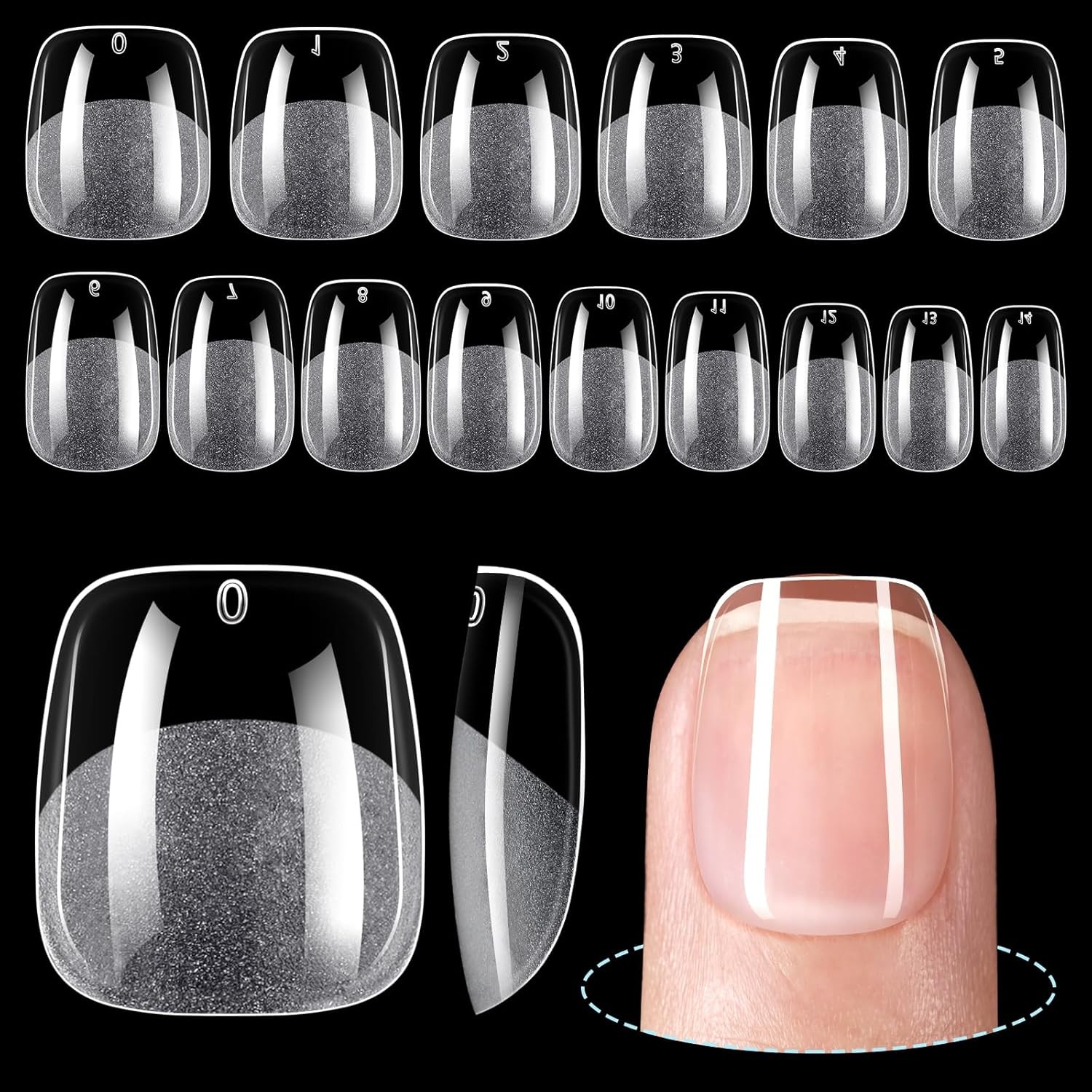 TOMICCA Extra Short Square Nail Tips, 192Pcs Acrylic Clear Nails for DIY Gel