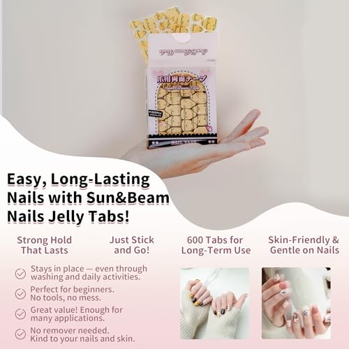Sun&Beam Jelly Nail Tabs for Press-On Nails, 0.3mm Thin, Waterproof, 600pcs