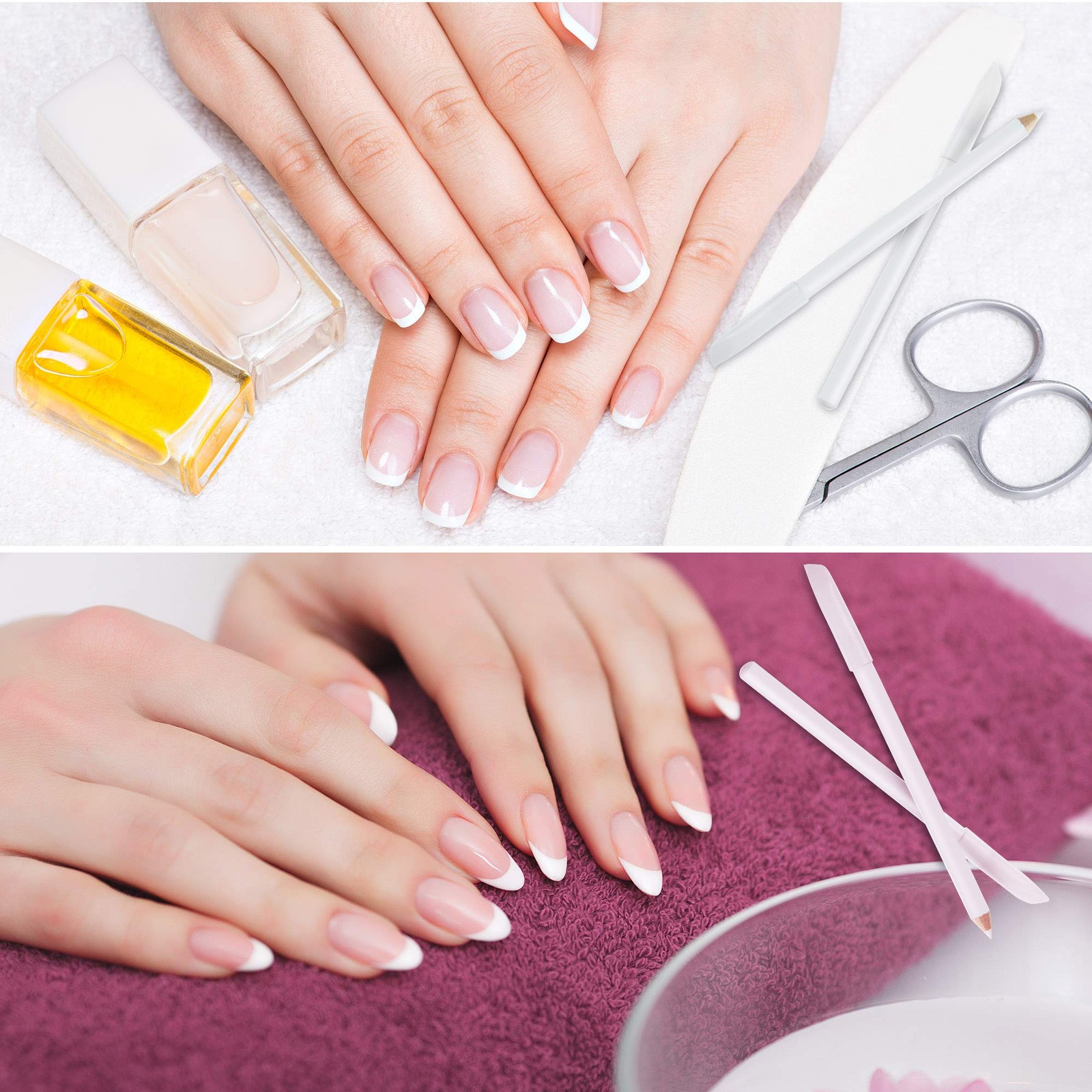 2 Pcs Nail Whitening Pencil 2-In-1 Manicure White Nail Pencil w/ Cuticle Pusher
