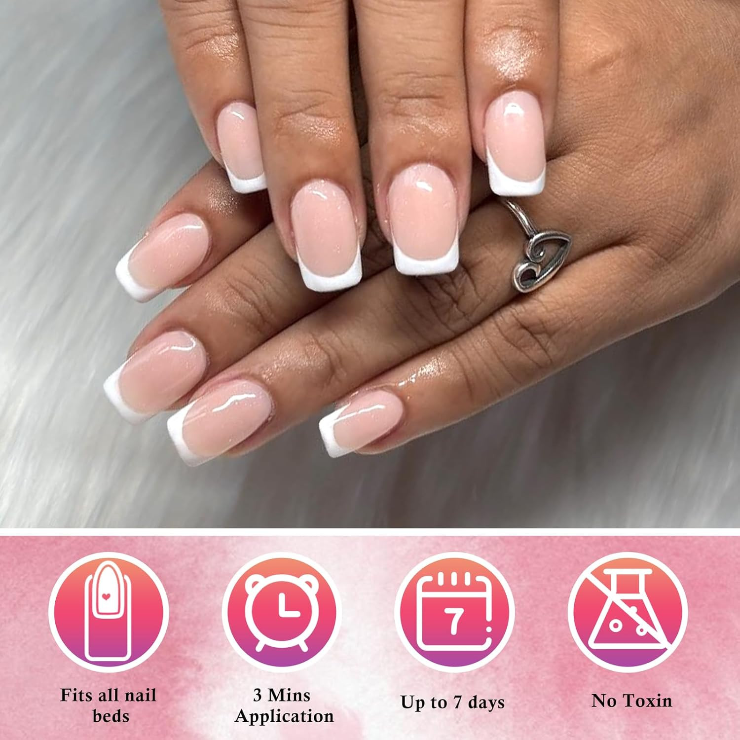 Addfavor White French Tip Press on Nails Short – 240Pcs Nude Extra Short Square