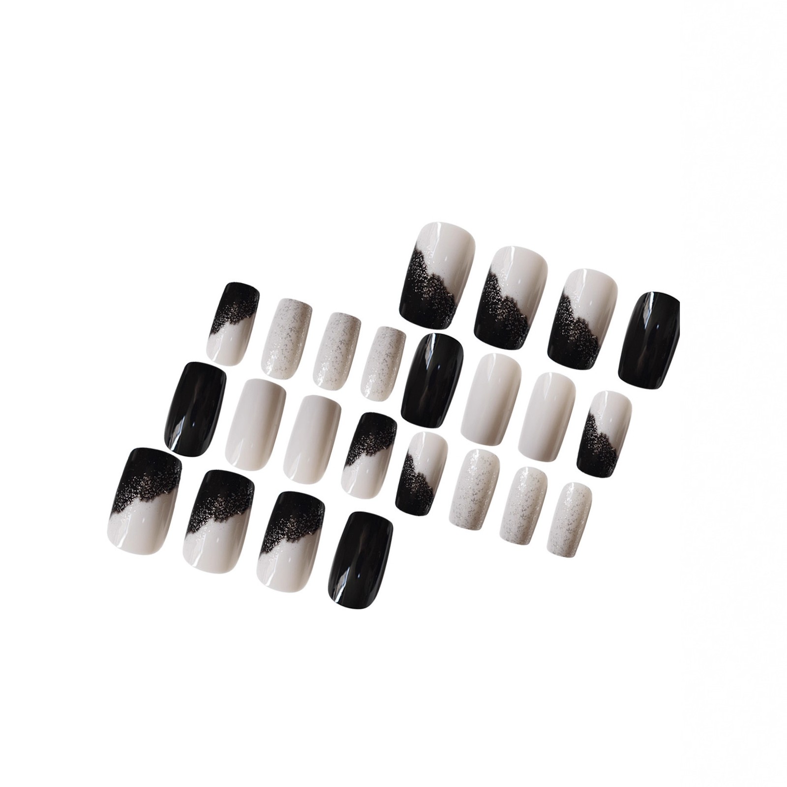 Press On Nails Ombre Glitter Color Block Square Short False Nails