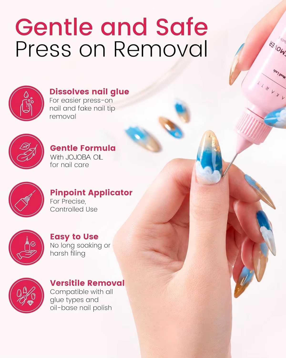 Nail Glue Remover Kit 10g Semi-Solid Air Dry 20s Adjustable 15ML Acetone-Free