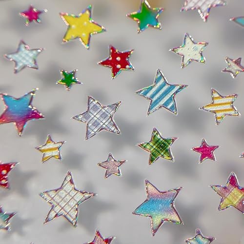 Holographic Star Nail Art Stickers Polka Dot Stripe Star Nail Decals Style 4