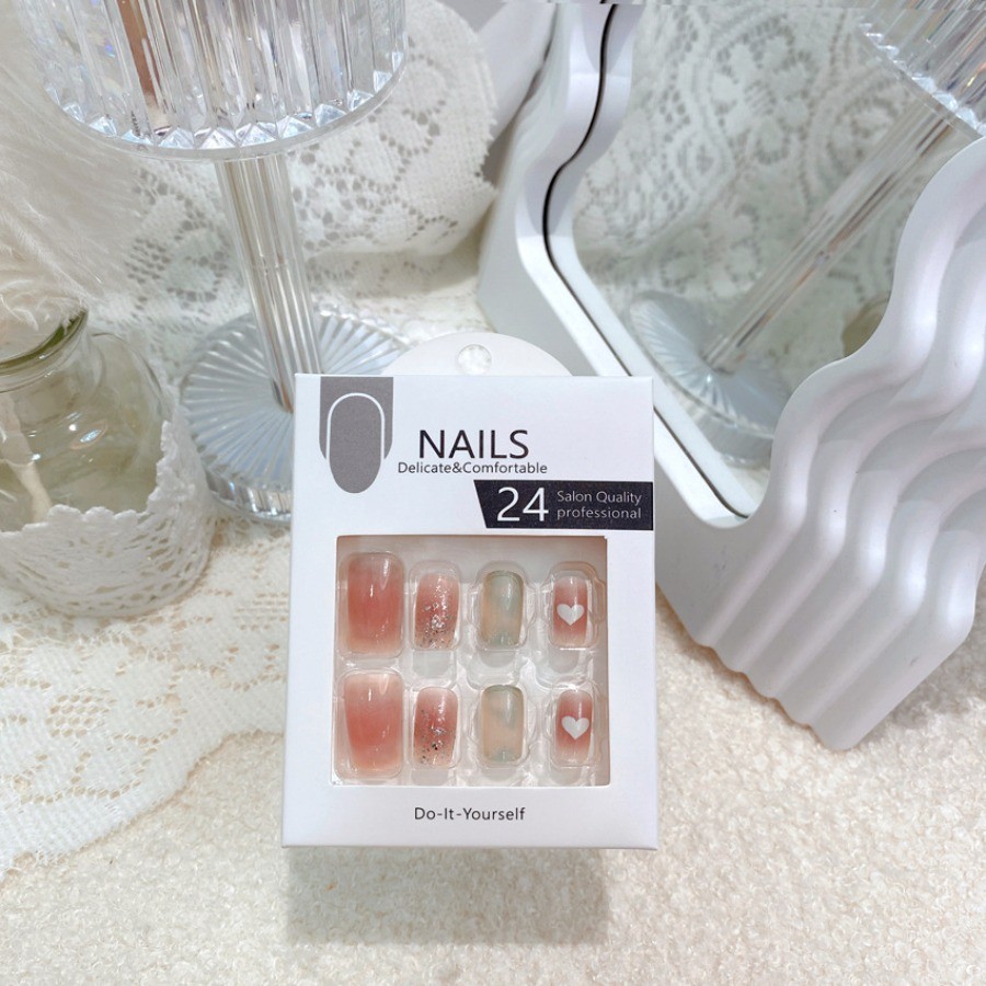 Press Nail-Bare Pink Mint Green, Medium Short Square Fake Nails, 48 Piece Set