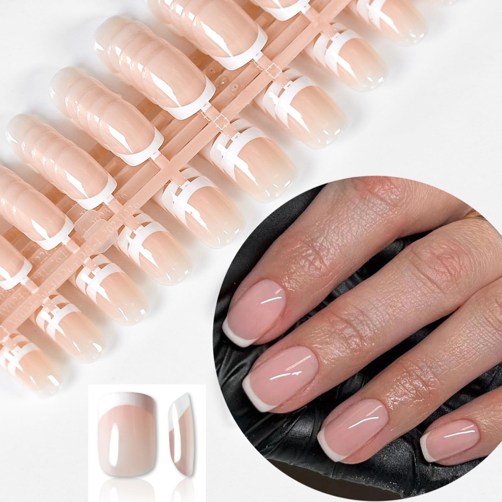 120Pcs White French Tip Press on Nails Short Square Round Fake Nail, Full Cov…