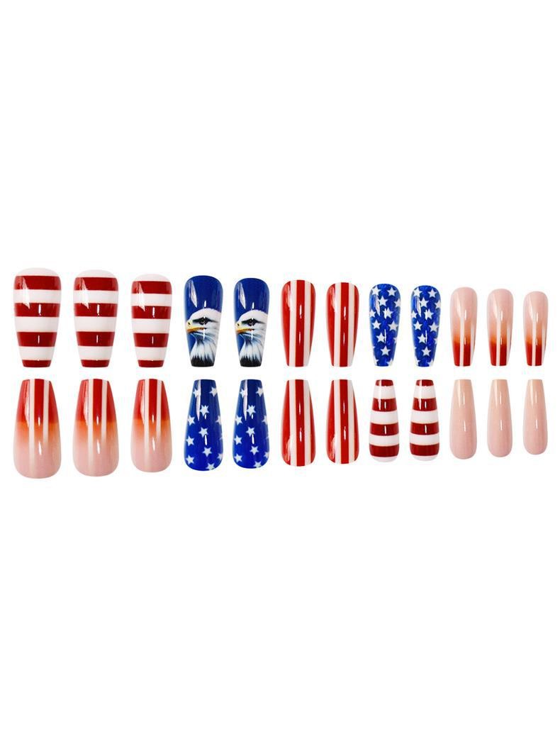 Patriotic Eagle Star Stripes Press On Nails Ballet Shape Cool Cute
