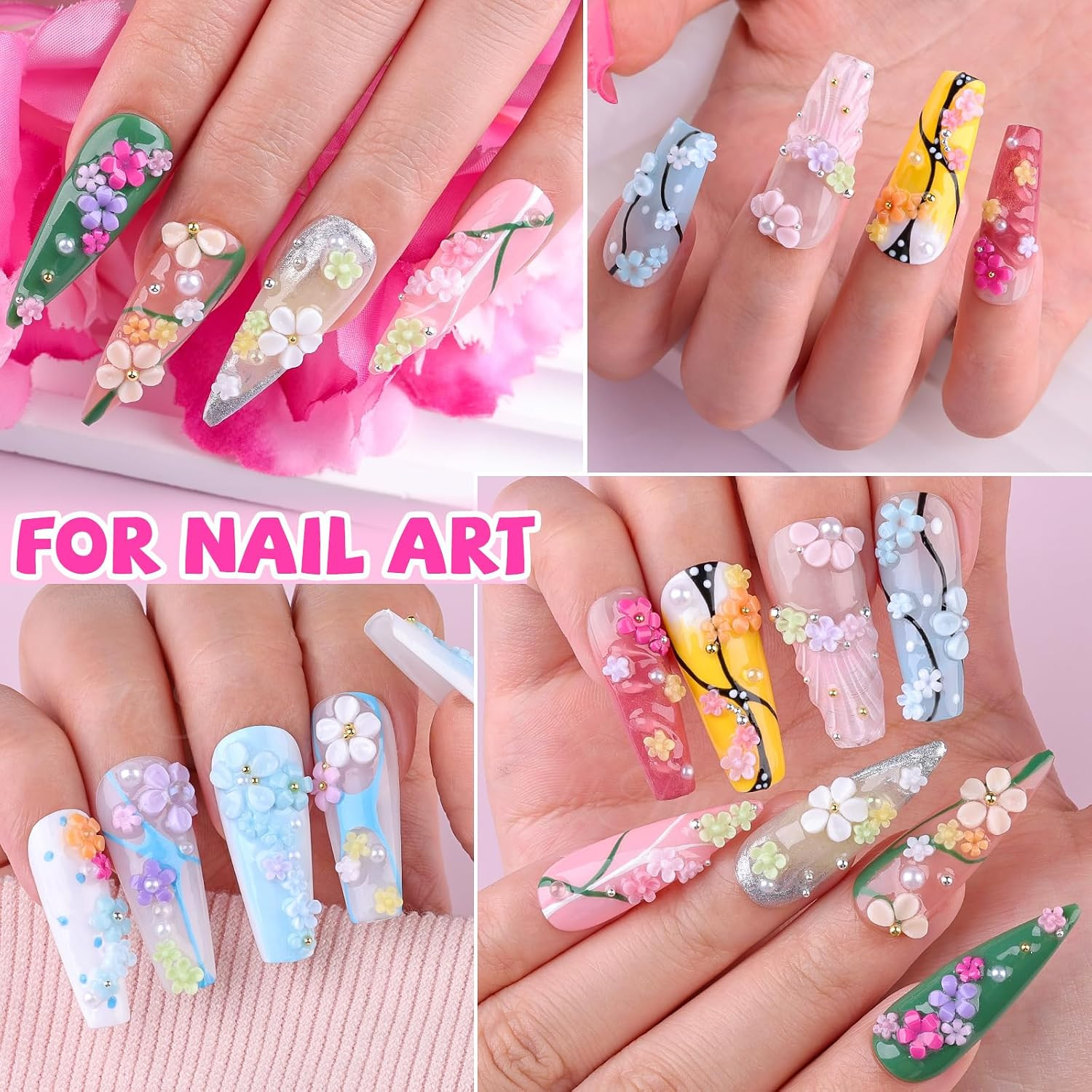 3D Flower Nail Charms, 2 Boxes 3D Flower Petals Nail Art Charms and Gems Cute Co