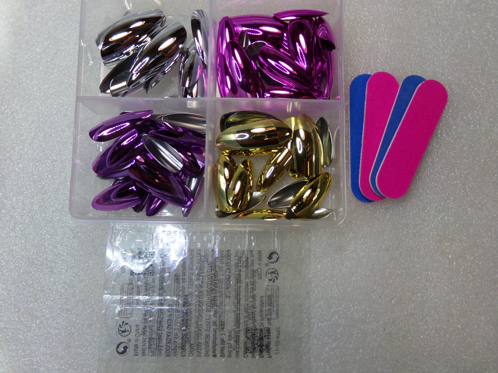Chrome Nails 4 pack Purple, Pink, Gold, Silver glue on or Tabs Medium Length