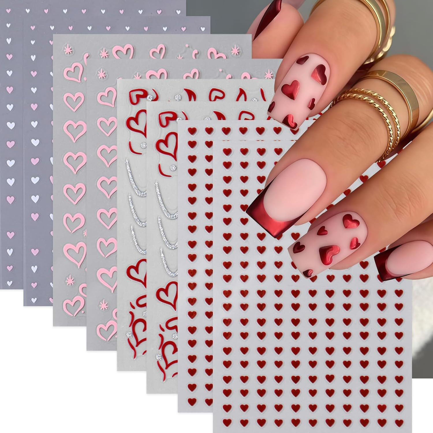 6 Sheets Gold Star Nail Stickers for Nail Art 3D Self Adhesive Moon Heart Nail A