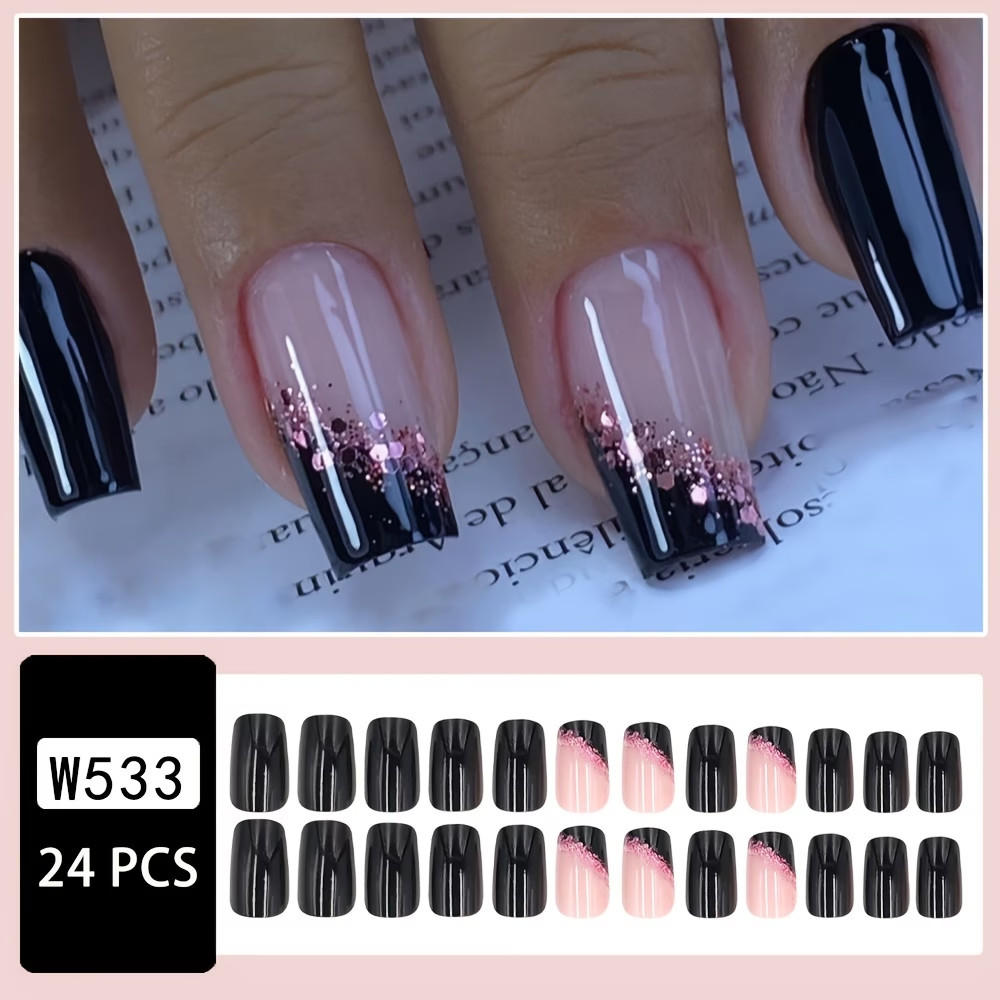 Cross-Border Fashion Easy Black Dazzling Nail Art, Classic Versatile Nude Color