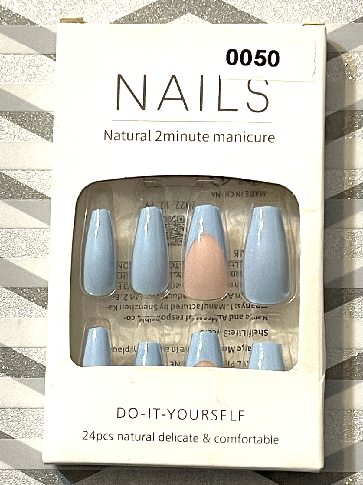 Nails Do It Yourself LIGHT BLUE & NUDE with BLUE FRENCH DETAIL Press On Manicure