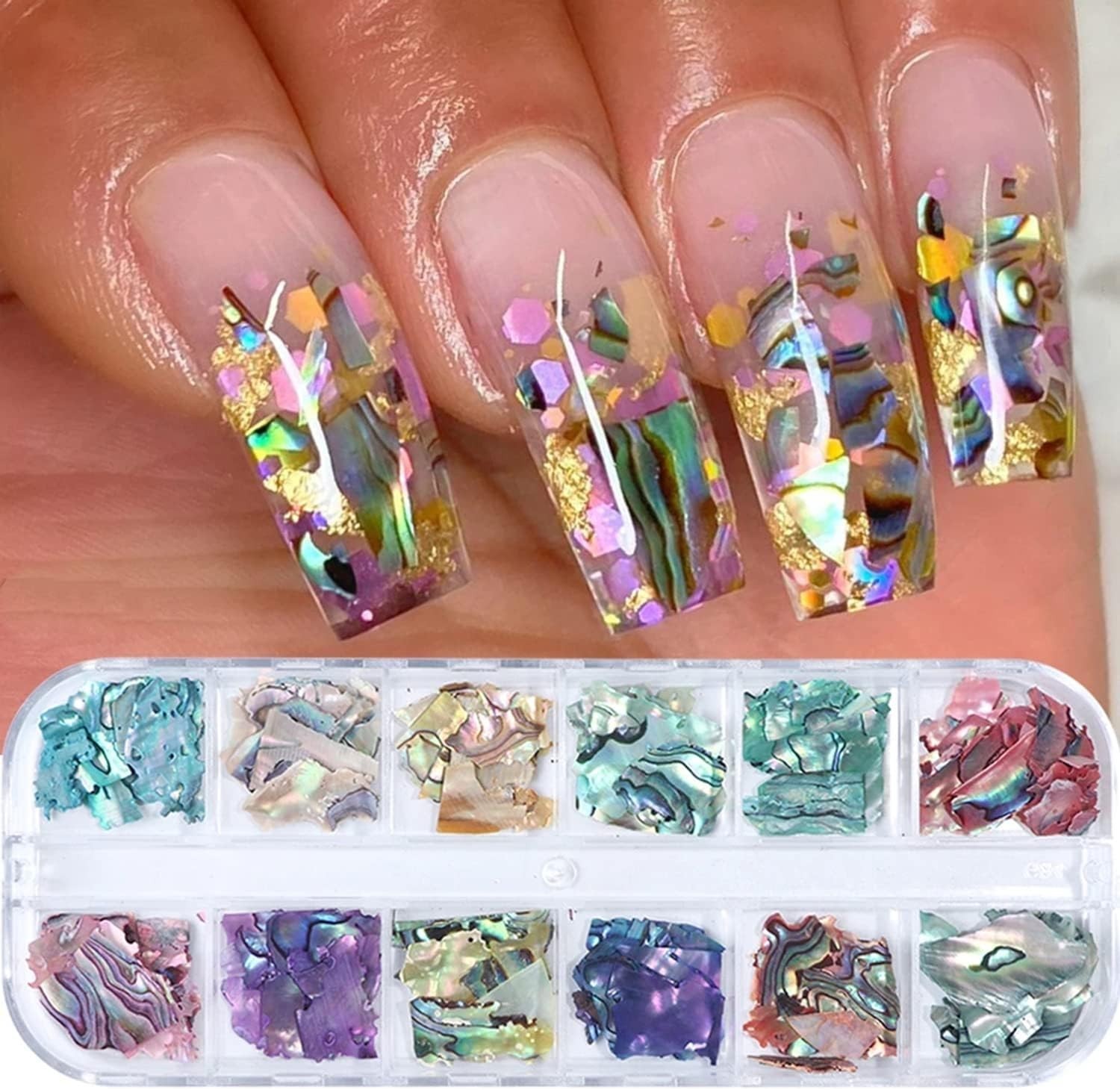 Abalone Seashell Nail Art Slices, Holographic 3D Mermaid Irregular Nail Art