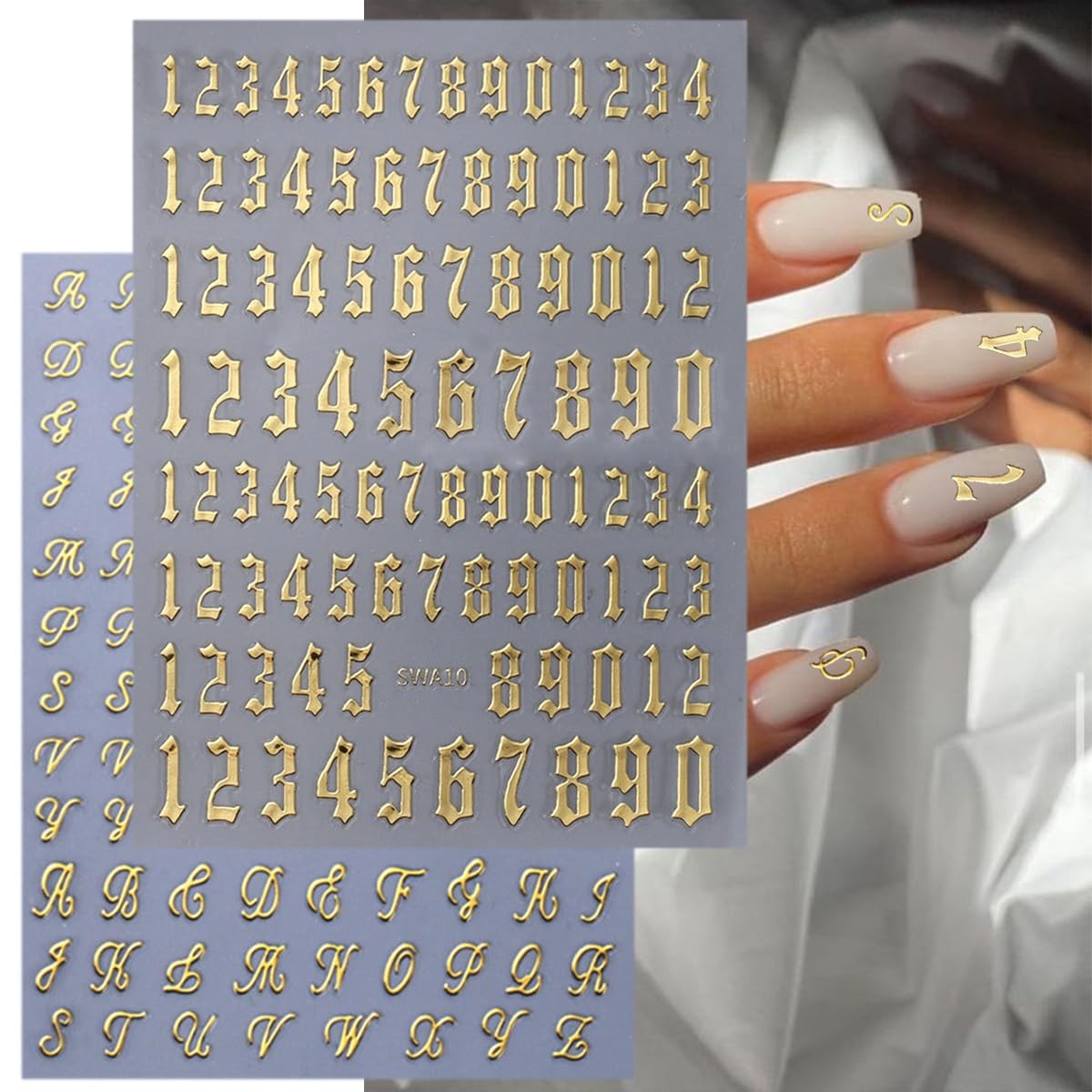 8 Sheets Old English Letter & Numbers Nail Stickers 3D Self-Adhesive Personal…