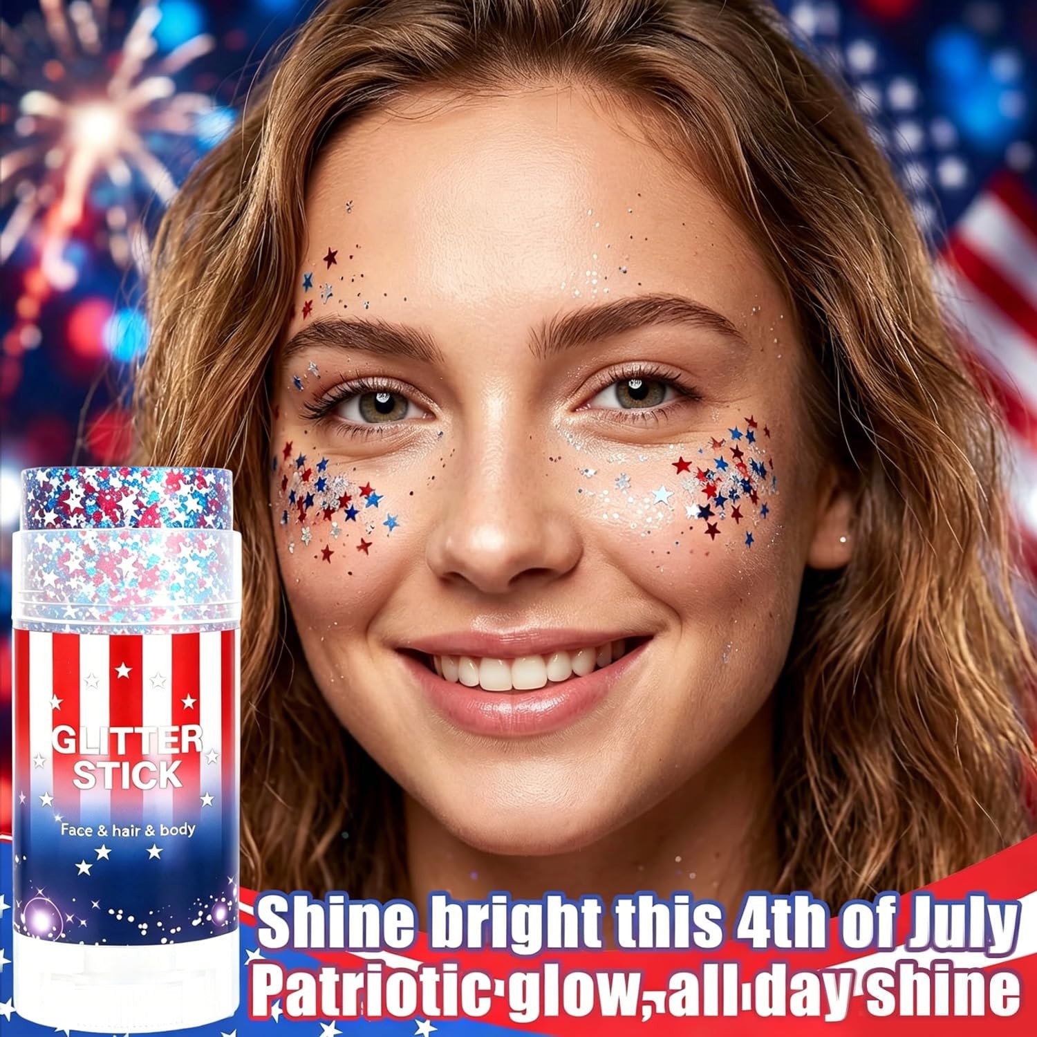 4th of July Glitter Stick, Patriotic Face Body Glitter Stick with Star
