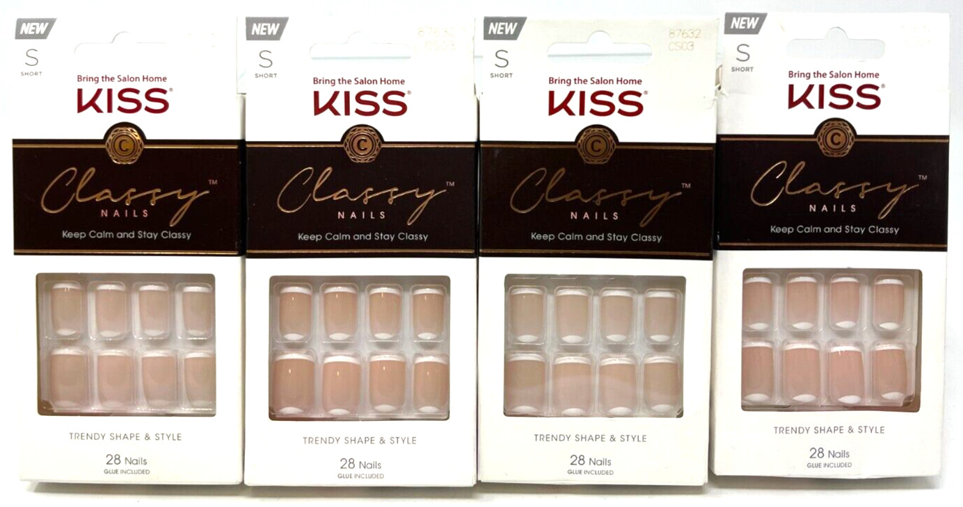 (4) Kiss Classy Nails New In Packaging 28 Nails Each Short 87632 CS03
